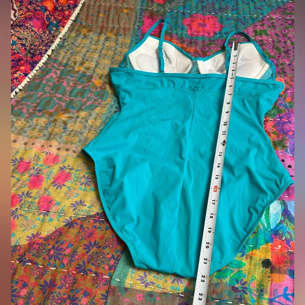 Spanx Love Your Assets Turquoise Blue One Piece Swimsuit Size L Summer Beach